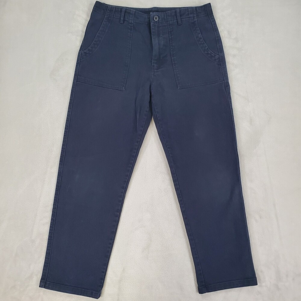 Zara Man Pants 32x27 Carrot Fit Relaxed Taper Stretch Twill Navy Flap Pockets